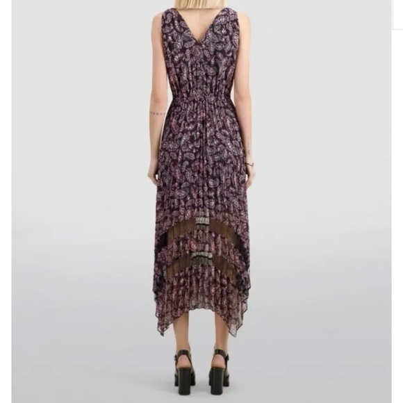 NWT The Kooples Chiffon Pleated Paisley Dress Sz 1 (S) Black Lace Accents - Picture 4 of 11